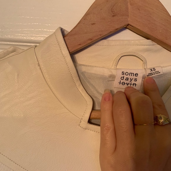 Cream Vegan Leather Fringe Jacket - Picture 3 of 11